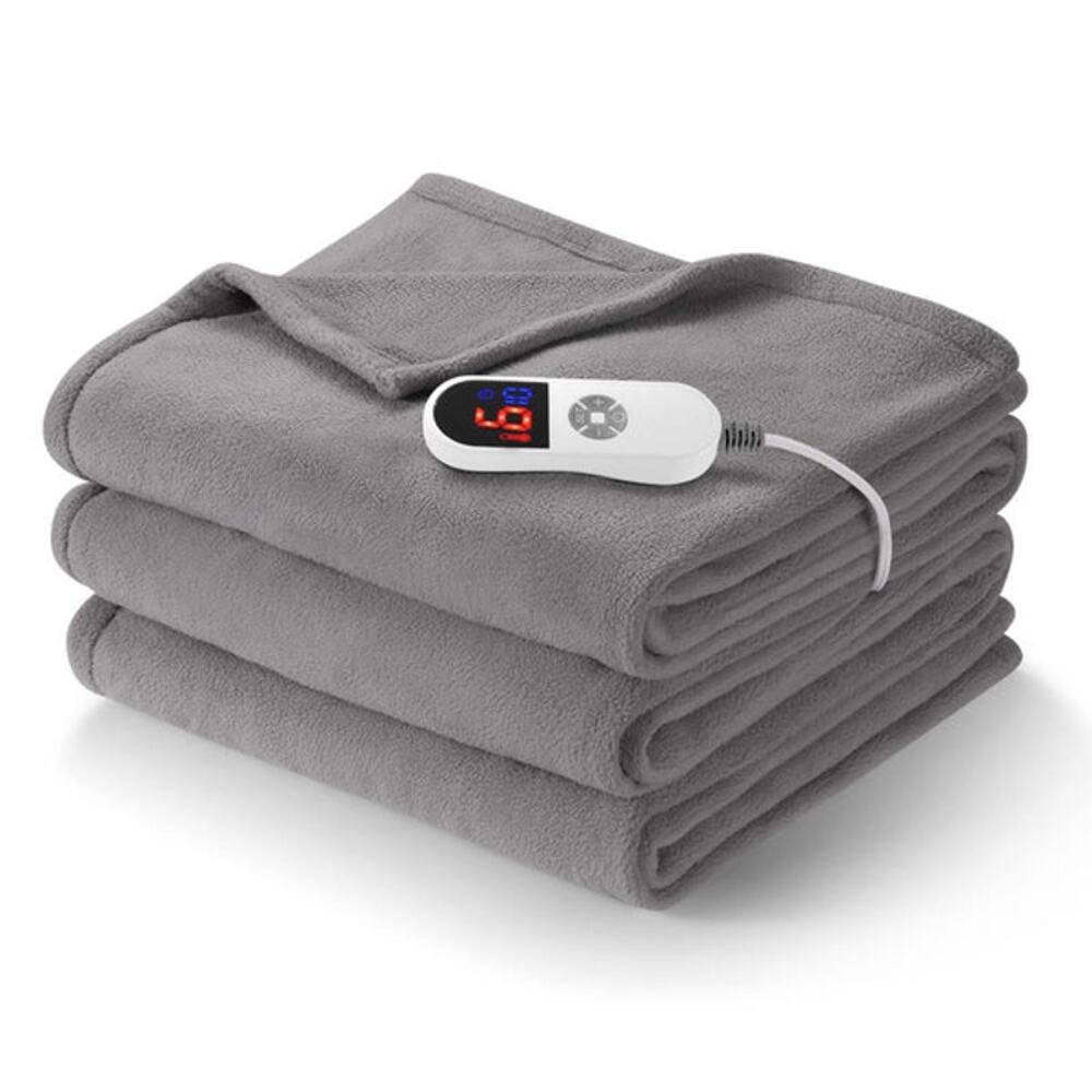 MaxKare Full Heated Blanket 77"x84", 4 Heat Levels, 10H Auto-Off, Gray